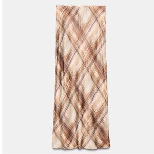 Zara NWT Satin Plaid Midi Skirt-medium